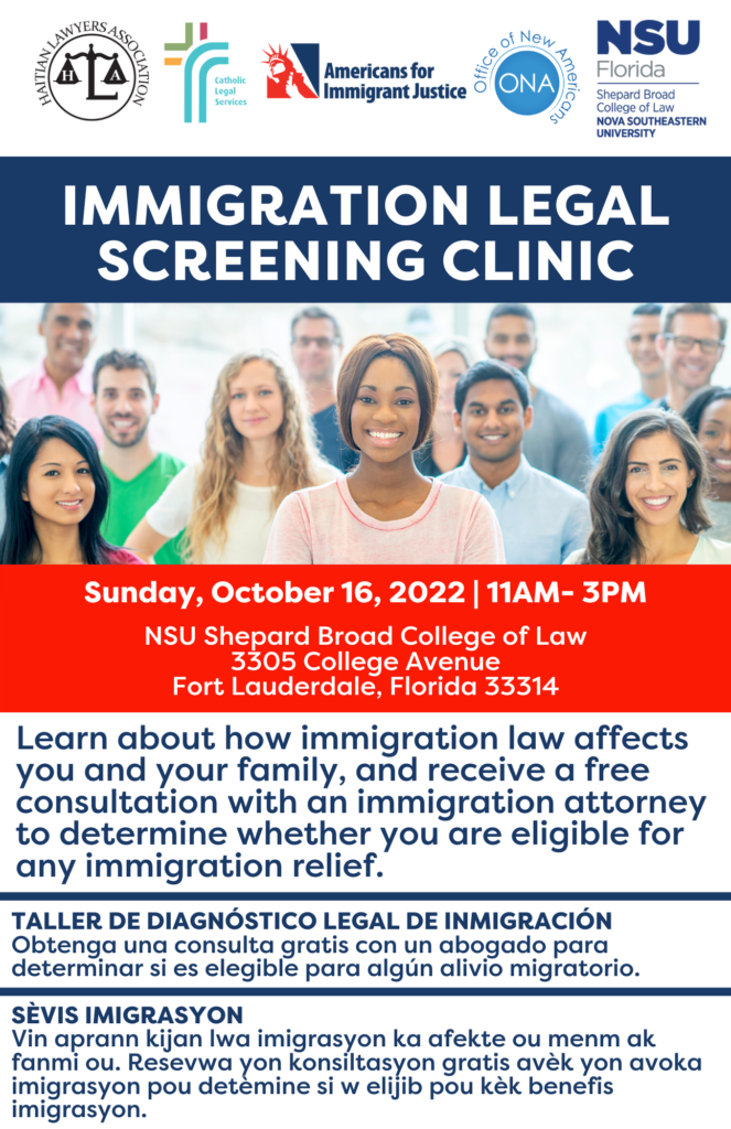 Free Immigration Legal Screening Clinic on Sunday, October 16 at 11am-3pm