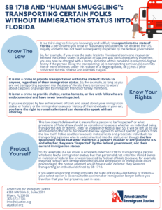 SB 1718 and "Human Smuggling": Transporting Certain Folks without Immigration Status Into Florida - Americans for Immigrant Justice