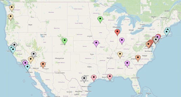 FERM locations with pins on map of United States